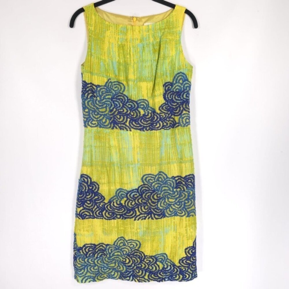 Anthropologie Tabitha Women’s Azure Scroll Mini Dress Embroidered Sheath Size 4